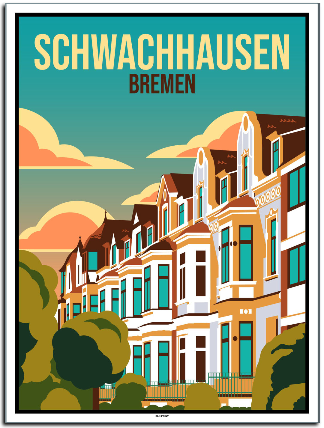 vintage kunstdruck poster Schwachhausen Bremen #30x40cm-weier-farbrand