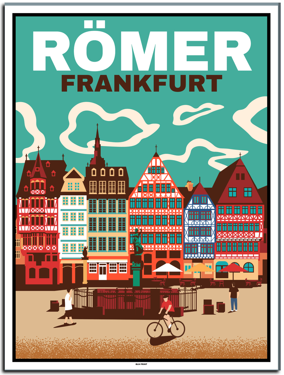 vintage kunstdruck travel retro poster Römer Frankfurt Online Shop #30x40cm-white-color-border