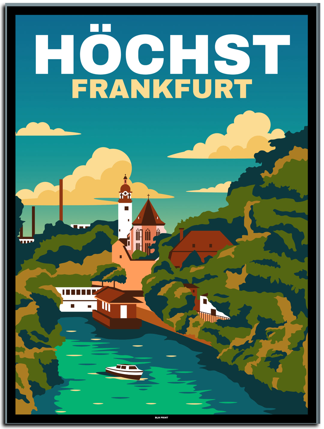 vintage kunstdruck travel retro poster Höchst Frankfurt online bestellen #30x40cm-black-color-border