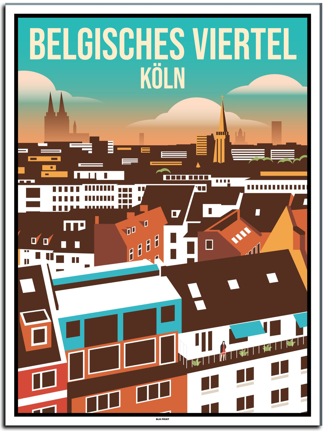 vintage kunstdruck poster Belgisches Viertel Köln #30x40cm-weier-farbrand