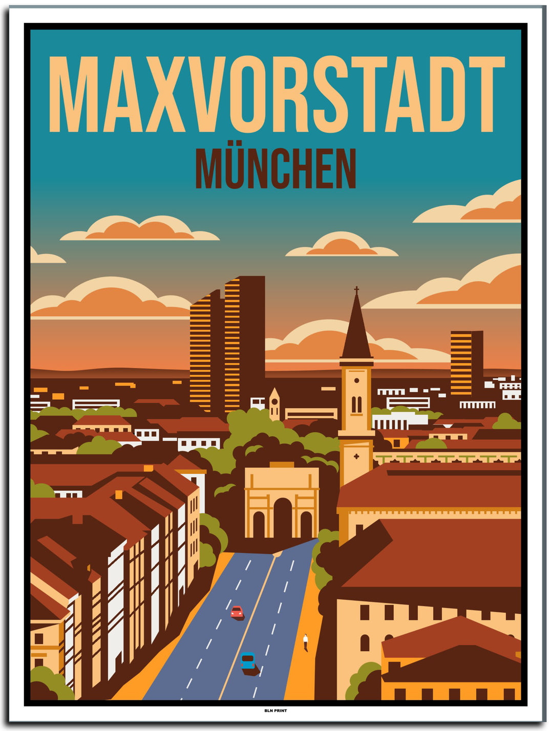 vintage kunstdruck poster maxvorstadt münchen #30x40cm-weier-farbrand