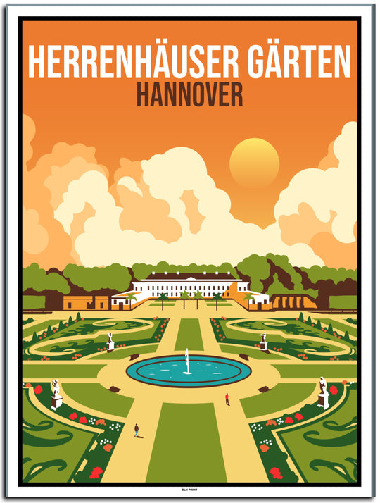 vintage kunstdruck poster Herrenhäuser Gärten Hannover #30x40cm-weier-farbrand