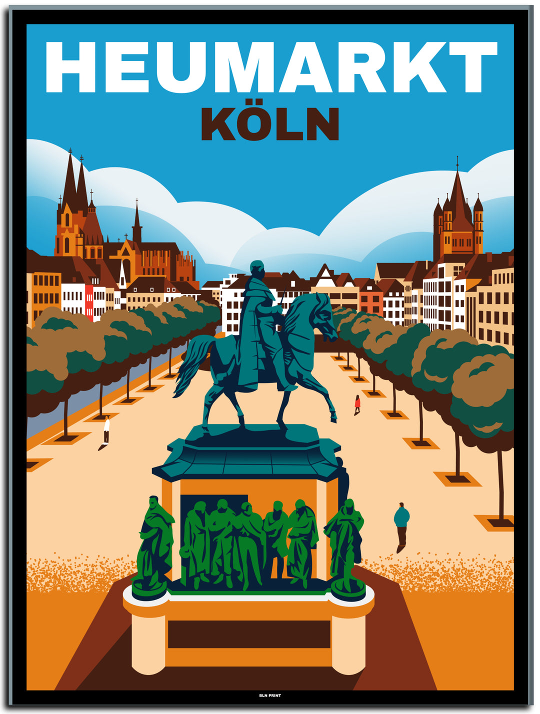 vintage kunstdruck travel retro poster Belgisches Viertel Köln Online bestellen #30x40cm-schwarzer-farbrand