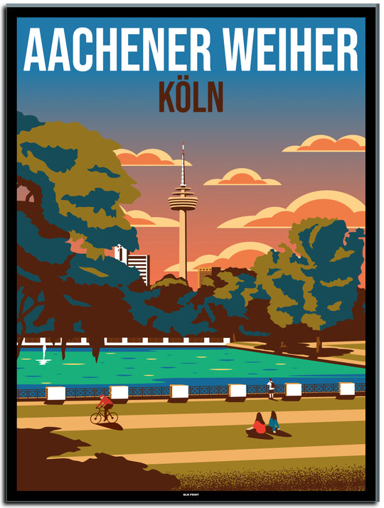vintage kunstdruck travel retro poster aachener weiher Köln Online Shop #30x40cm-schwarzer-farbrand
