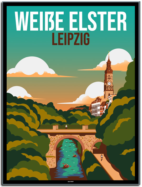 vintage kunstdruck travel retro poster Weiße Elster Leipzig Online Shop #30x40cm-schwarzer-farbrand