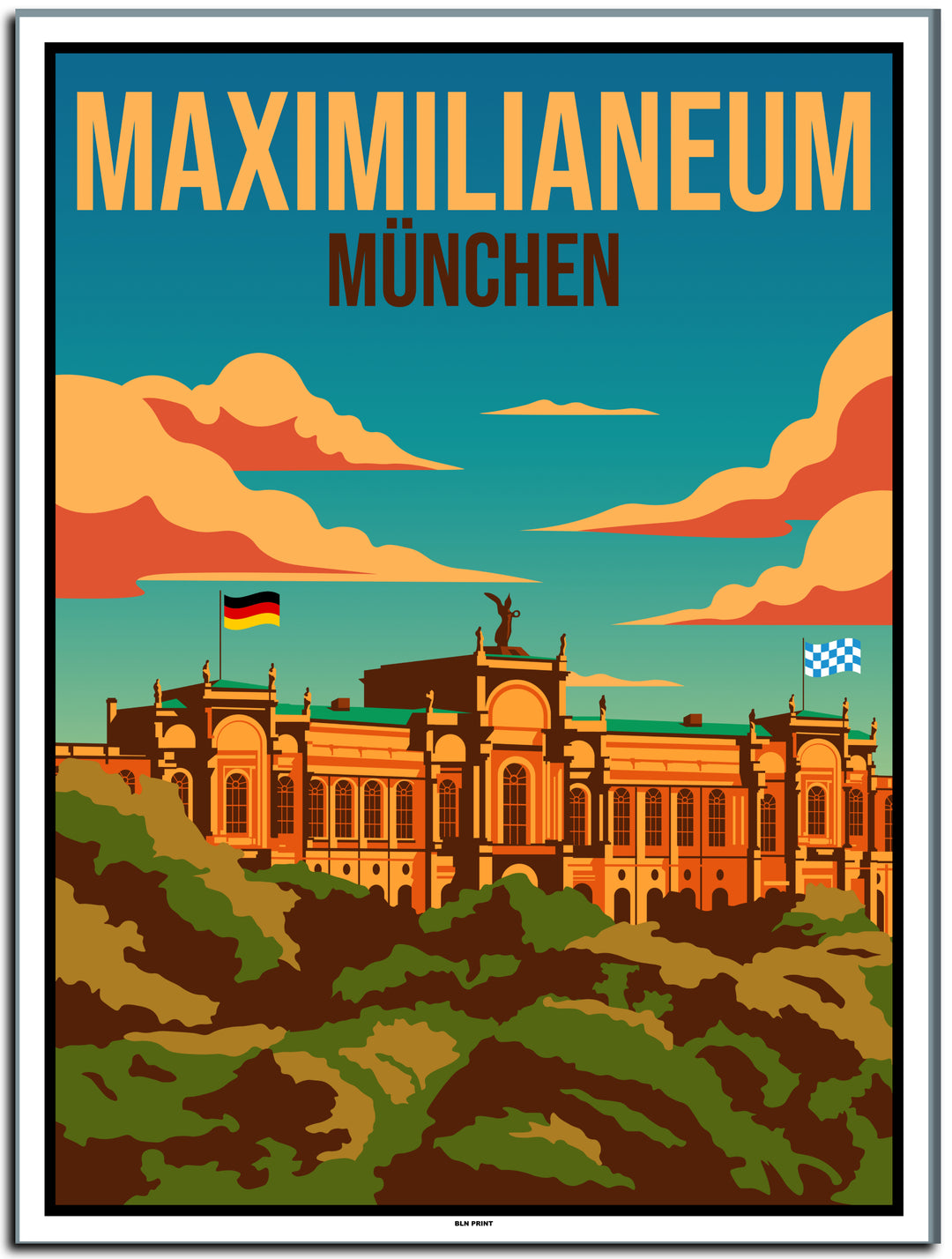 vintage kunstdruck travel retro poster maximlianeum münchen Online Shop  #30x40cm-weier-farbrand