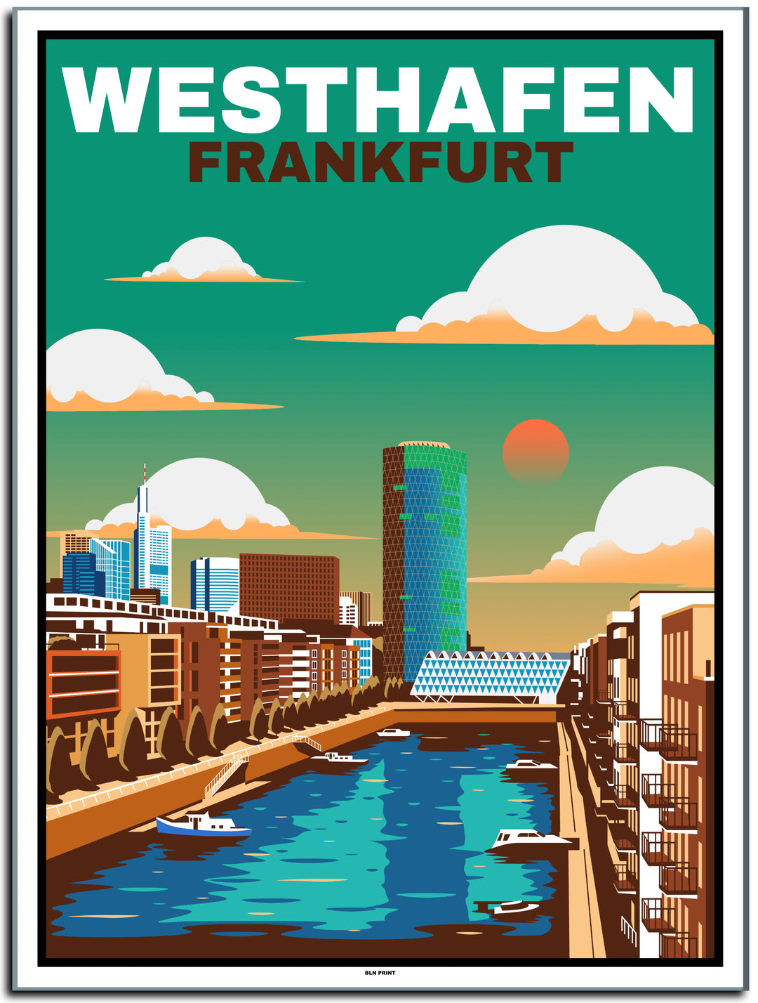 vintage kunstdruck travel retro poster Westhafen Frankfurt Online Shop  #30x40cm-weier-farbrand