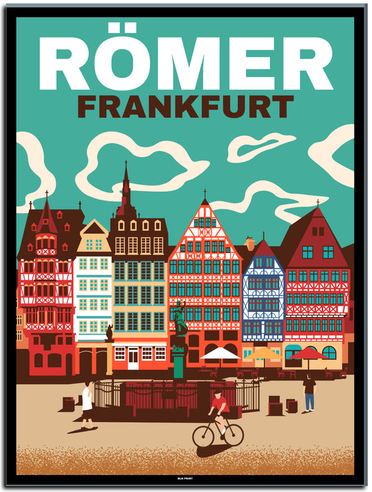vintage kunstdruck travel retro poster Römer Frankfurt Online Shop #30x40cm-schwarzer-farbrand
