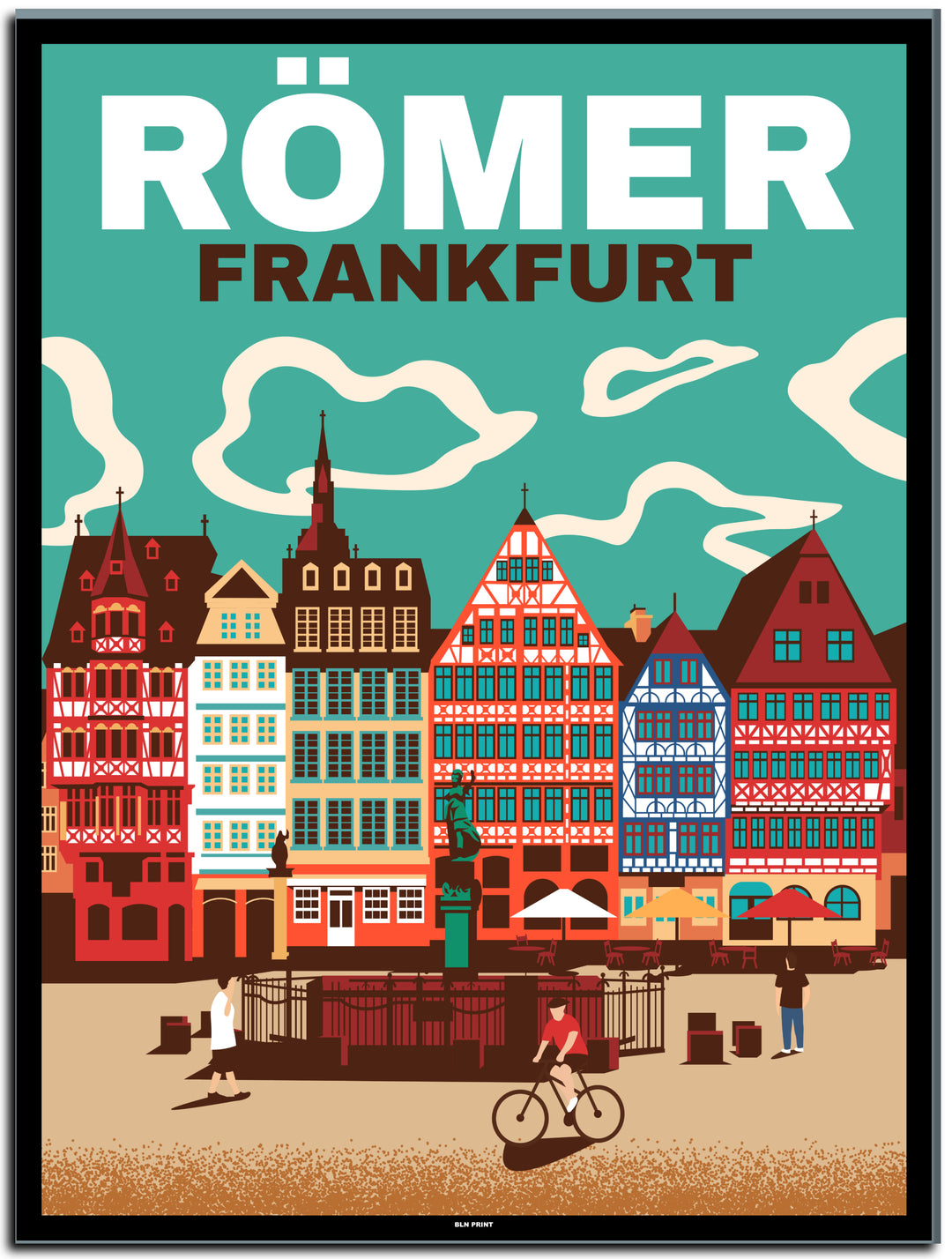 vintage kunstdruck travel retro poster Römer Frankfurt Online Shop #30x40cm-black-color-border