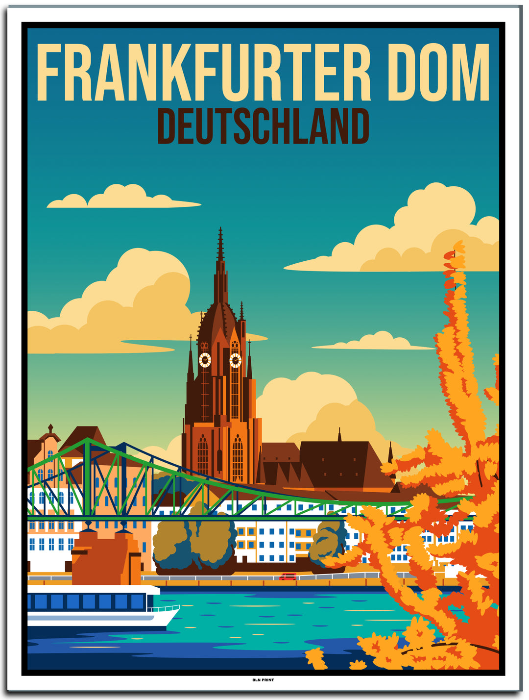 vintage kunstdruck travel retro poster Kaiserdom Frankfurt Online Shop  #30x40cm-weier-farbrand