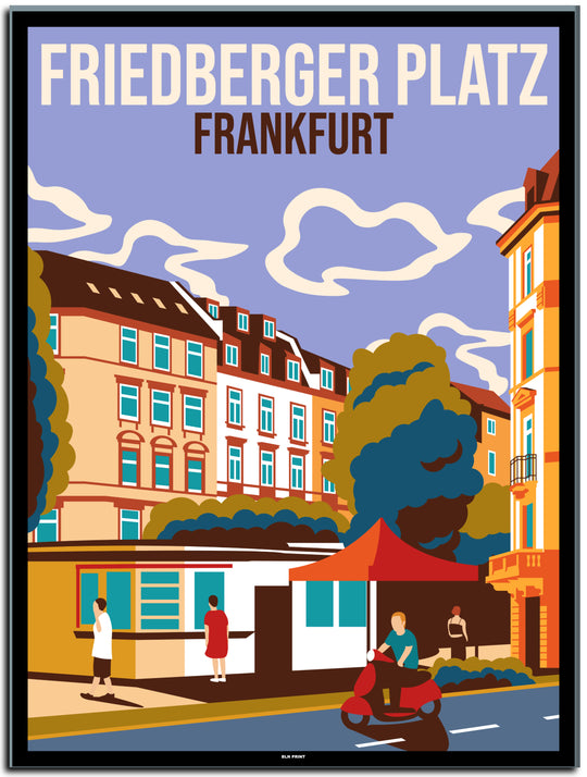 vintage kunstdruck travel retro poster Friedberger Platz Frankfurt online bestellen #30x40cm-schwarzer-farbrand