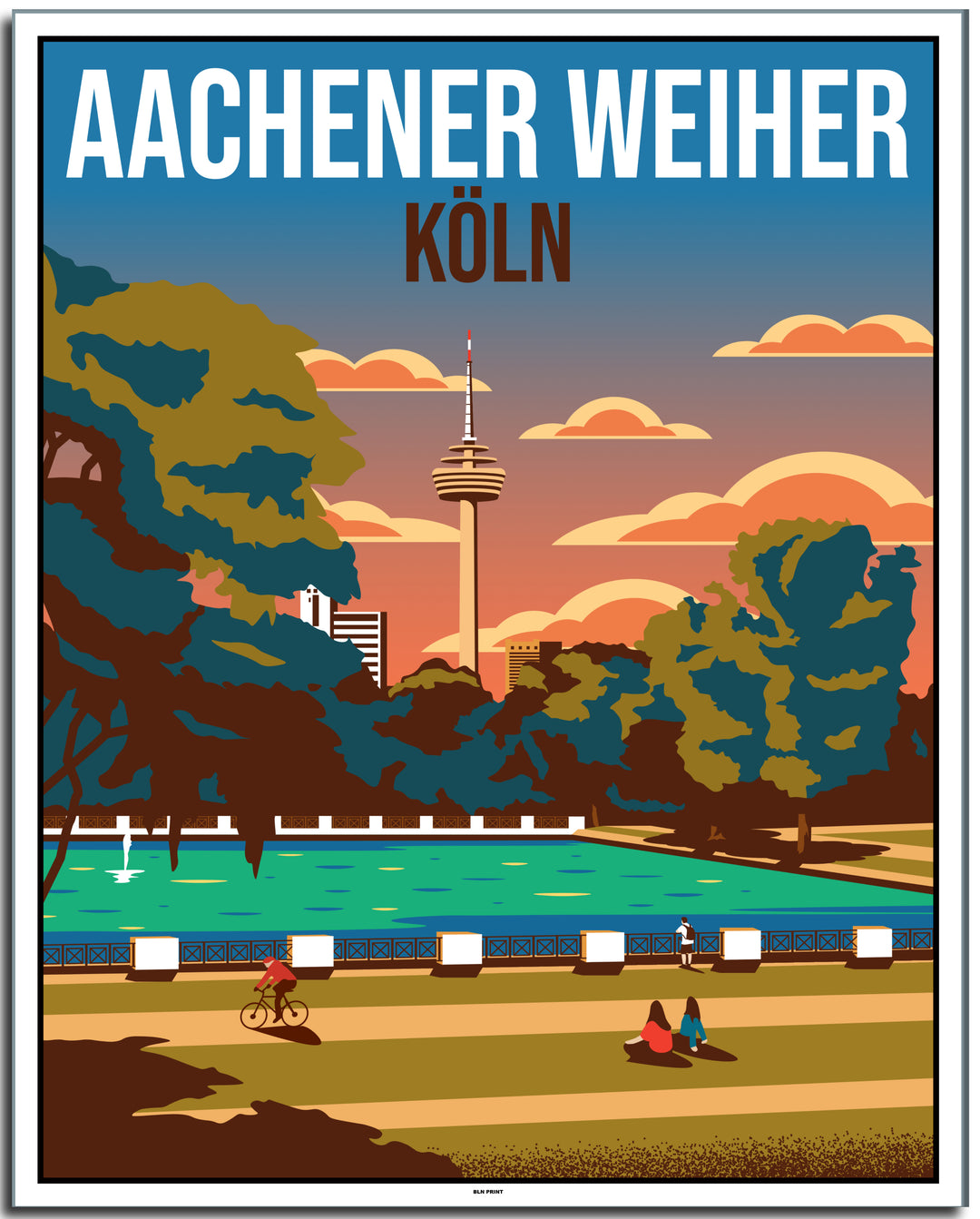 vintage kunstdruck travel retro poster aachener weiher Köln Online Shop #40x50cm-weier-farbrand