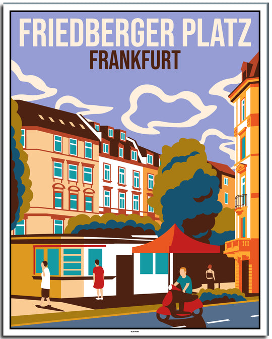 vintage kunstdruck travel retro poster Friedberger Platz Frankfurt online bestellen #40x50cm-weier-farbrand