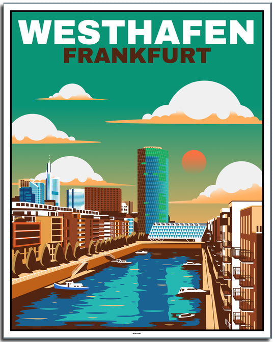 vintage kunstdruck travel retro poster Westhafen Frankfurt Online Shop #40x50cm-weier-farbrand