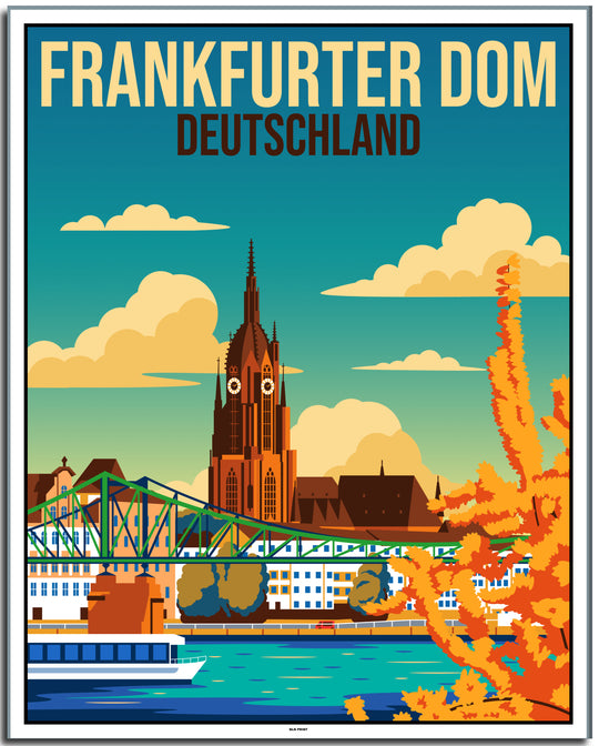 vintage kunstdruck travel retro poster Kaiserdom Frankfurt Online Shop  #40x50cm-weier-farbrand