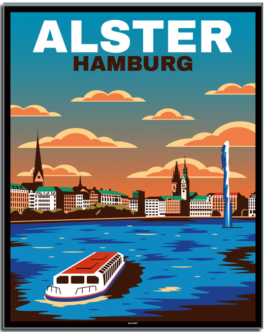 vintage kunstdruck travel retro poster  hamburg alster #40x50cm-schwarzer-farbrand