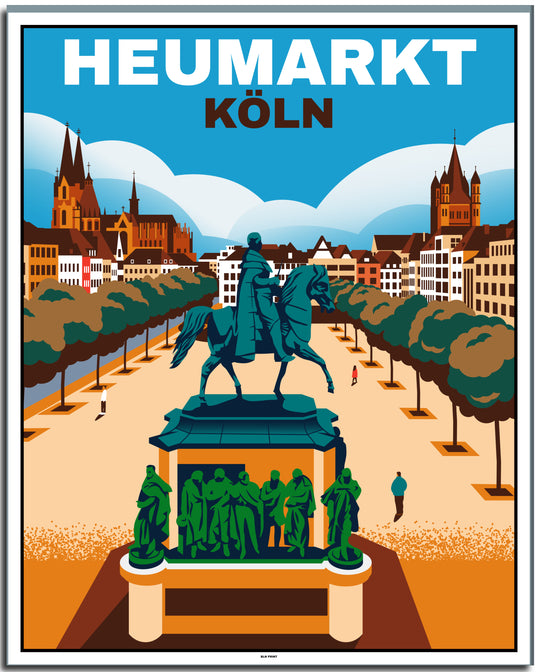 vintage kunstdruck travel retro poster Belgisches Viertel Köln Online bestellen #40x50cm-white-color-border