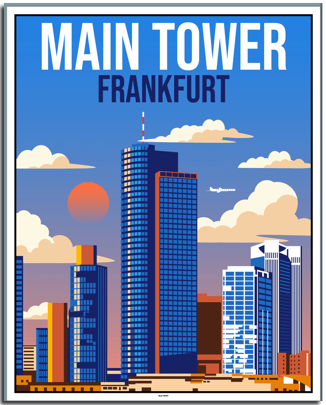 vintage kunstdruck travel retro poster Main Tower Frankfurt Online Shop   #40x50cm-weier-farbrand