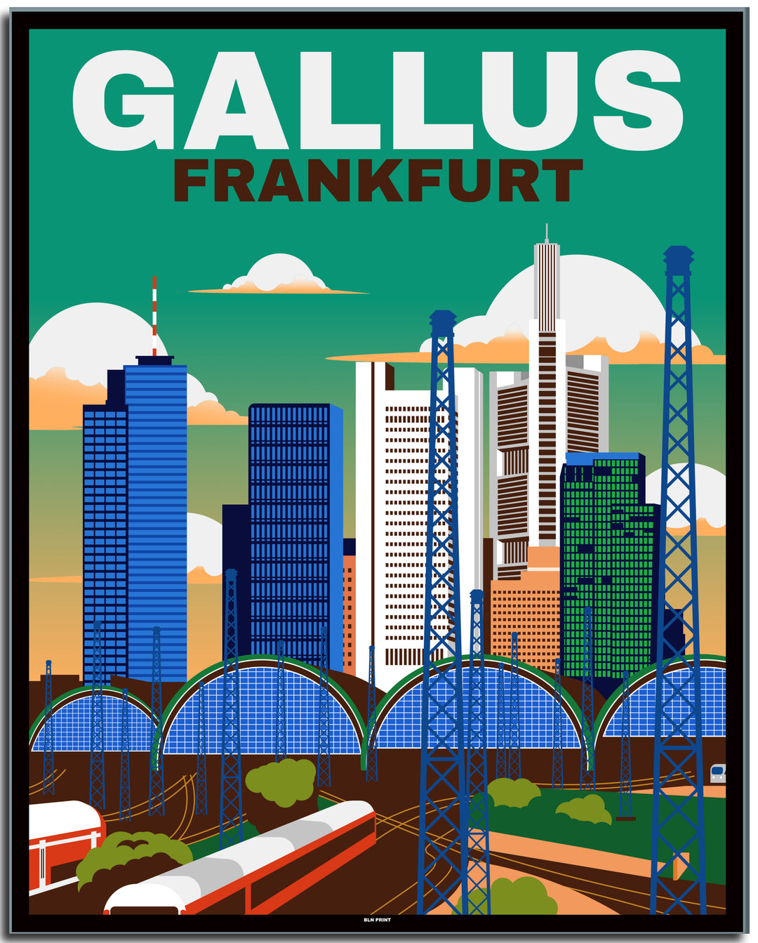 vintage kunstdruck travel retro poster online shop Gallus Frankfurt #40x50cm-black-color-border