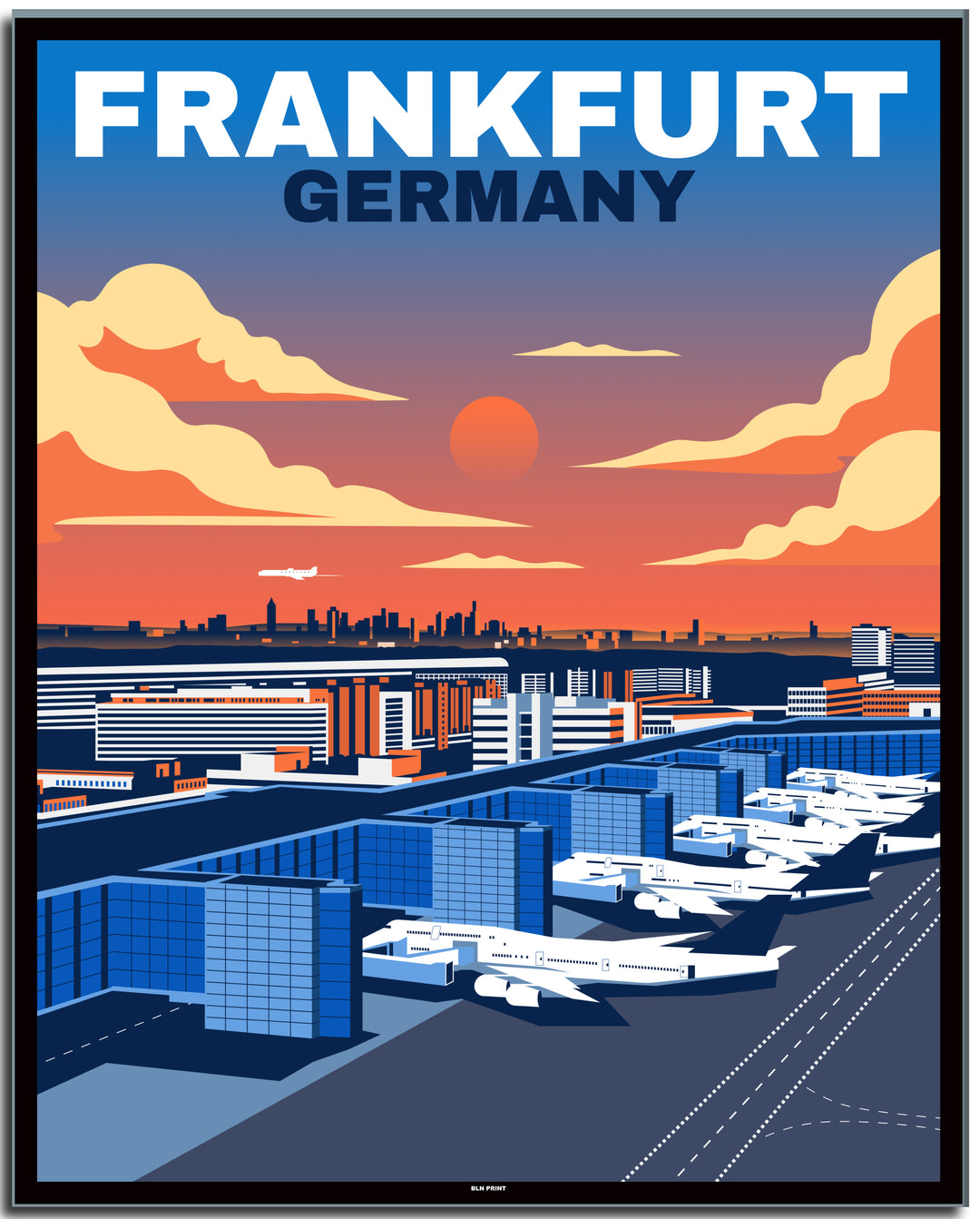 vintage kunstdruck travel retro poster online shop Flughafen Frankfurt #40x50cm-schwarzer-farbrand