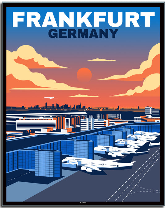 vintage kunstdruck travel retro poster online shop Flughafen Frankfurt #40x50cm-schwarzer-farbrand