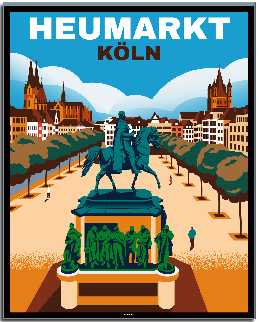 vintage kunstdruck travel retro poster Belgisches Viertel Köln Online bestellen #40x50cm-black-color-border  
