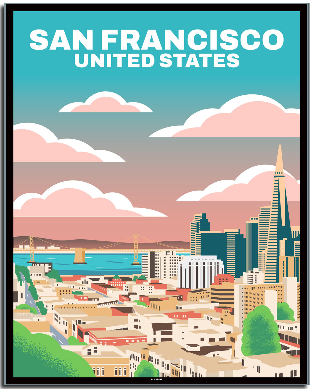 vintage travel poster San Francisco #40x50cm-black-color-border