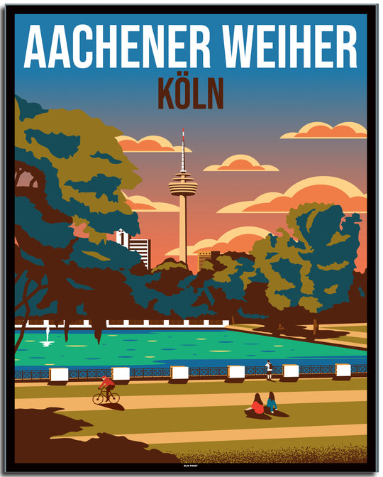 vintage kunstdruck travel retro poster aachener weiher Köln Online Shop #40x50cm-schwarzer-farbrand