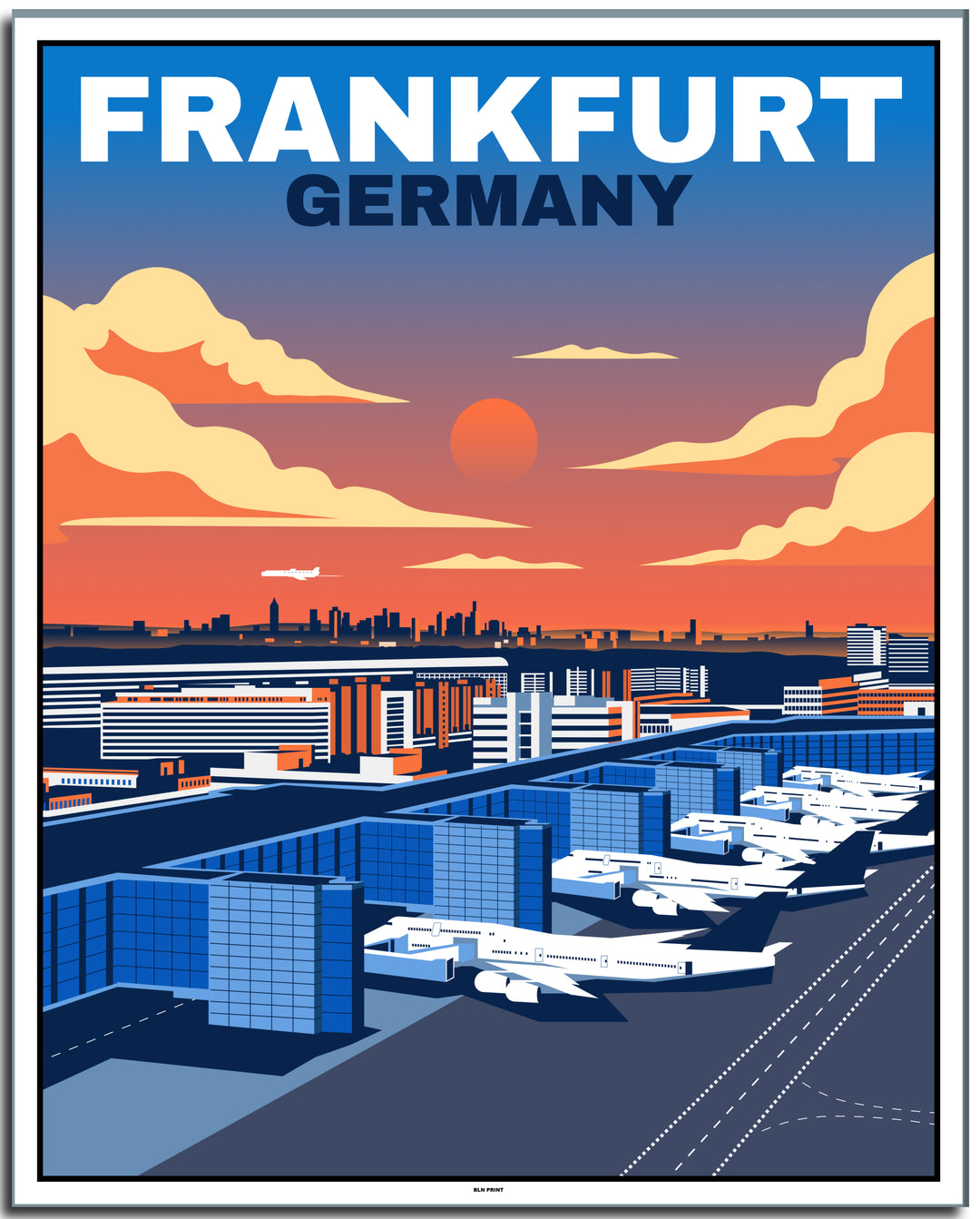 vintage kunstdruck travel retro poster online shop Flughafen Frankfurt #40x50cm-white-color-border