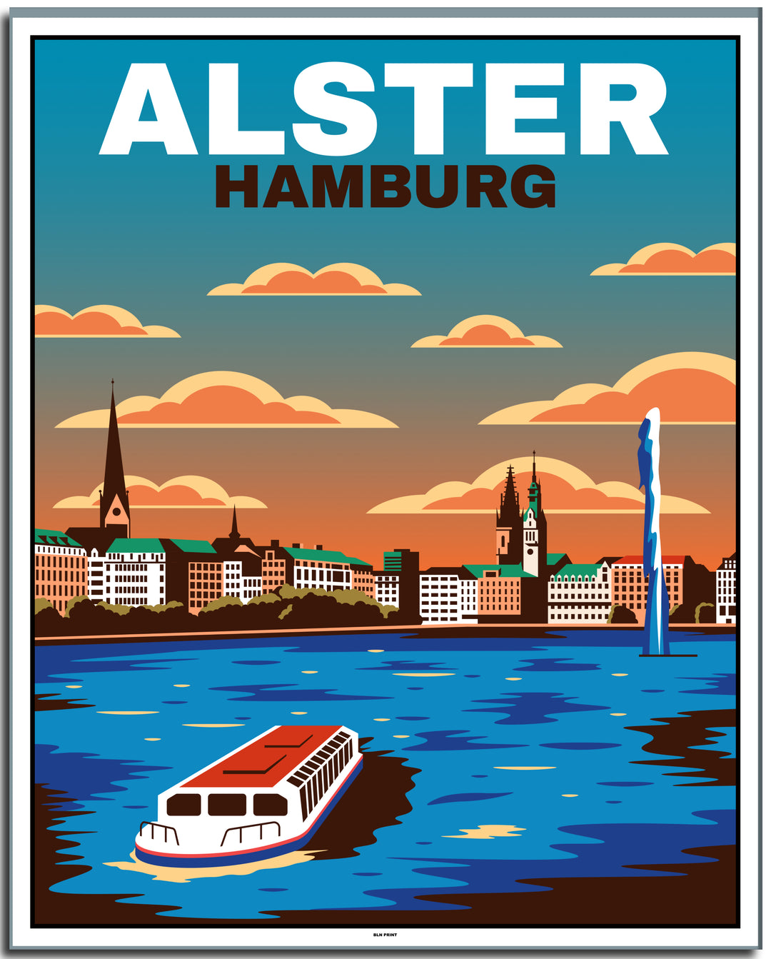 vintage kunstdruck travel retro poster  hamburg alster #40x50cm-weier-farbrand