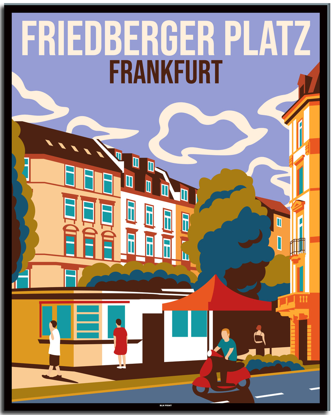 vintage kunstdruck travel retro poster Friedberger Platz Frankfurt online bestellen #40x50cm-black-color-border