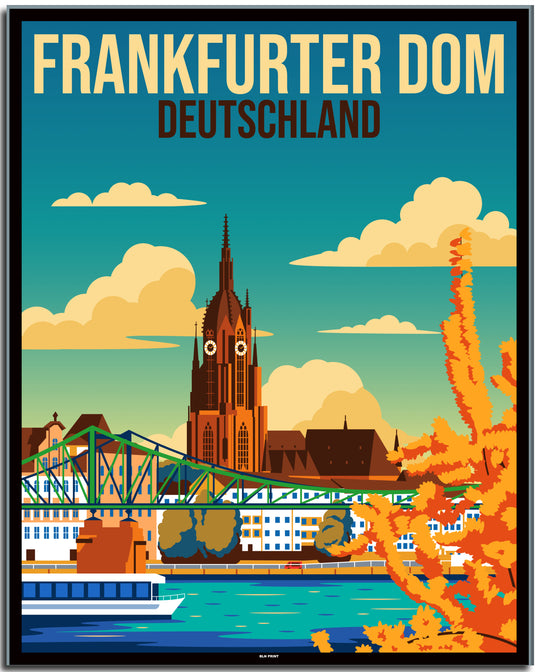 vintage kunstdruck travel retro poster Kaiserdom Frankfurt Online Shop  #40x50cm-black-color-border