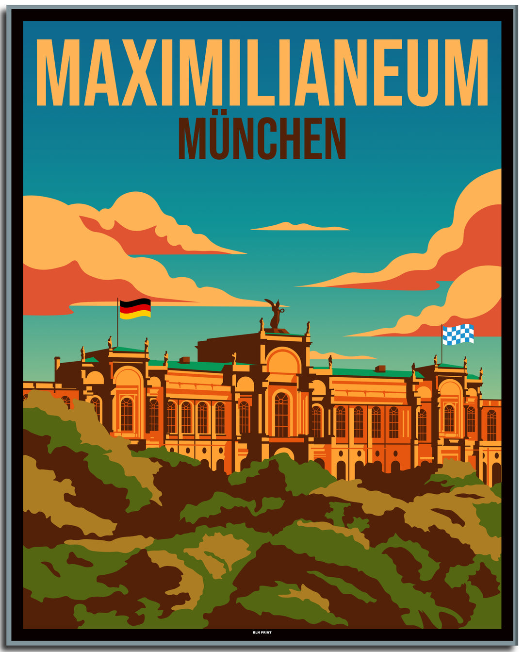 vintage kunstdruck travel retro poster maximlianeum münchen Online Shop #40x50cm-black-color-border  