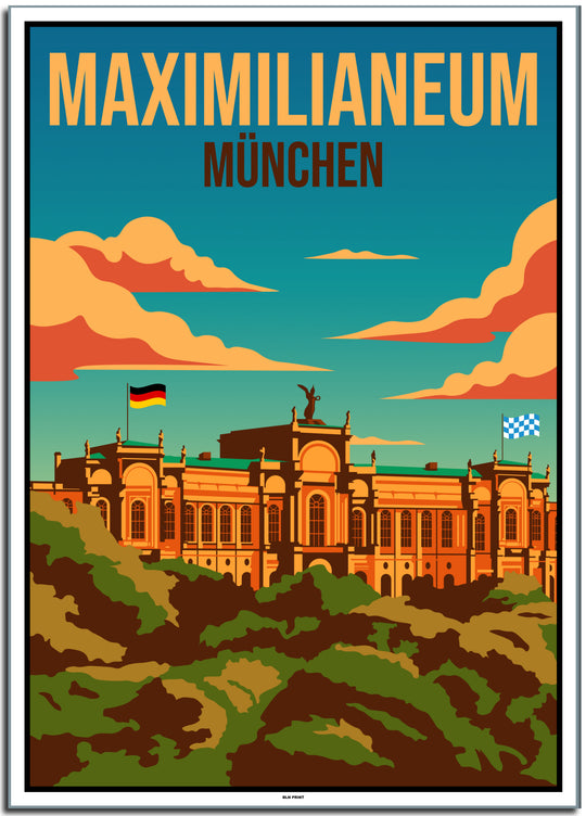 vintage kunstdruck travel retro poster maximlianeum münchen Online Shop #50x70cm-weier-farbrand 