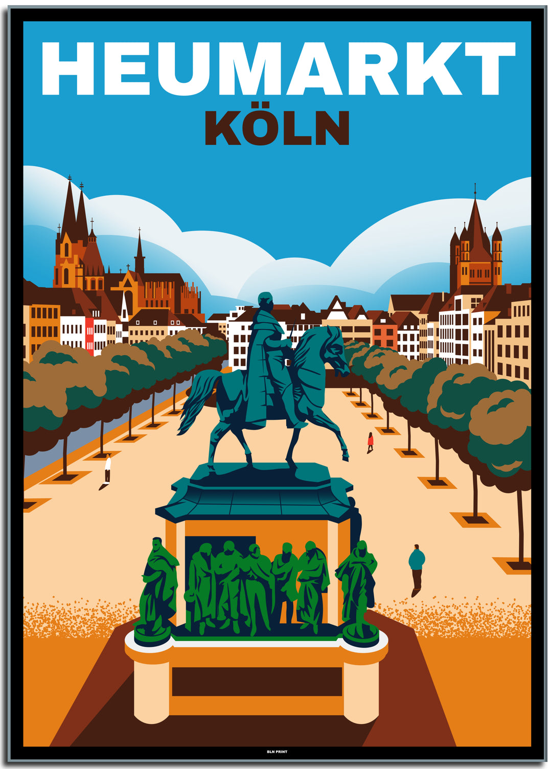 vintage kunstdruck travel retro poster Belgisches Viertel Köln Online bestellen #50x70cm-black-color-border  