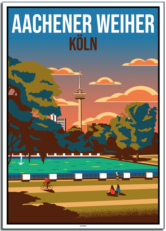 vintage kunstdruck travel retro poster aachener weiher Köln Online Shop  #50x70cm-white-color-border