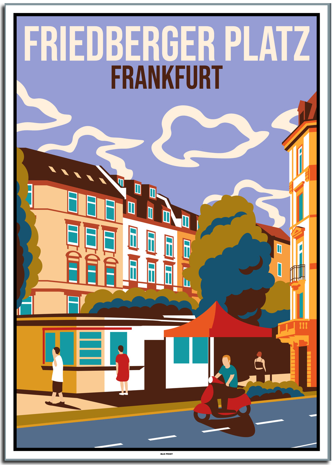 vintage kunstdruck travel retro poster Friedberger Platz Frankfurt online bestellen#50x70cm-white-color-border