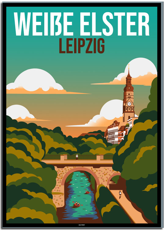 vintage kunstdruck travel retro poster Weiße Elster Leipzig Online Shop  #50x70cm-schwarzer-farbrand