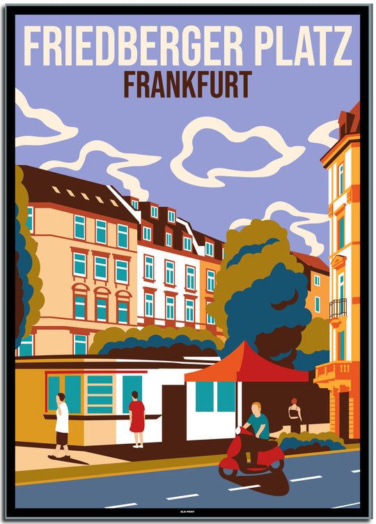 vintage kunstdruck travel retro poster Friedberger Platz Frankfurt online bestellen #50x70cm-black-color-border