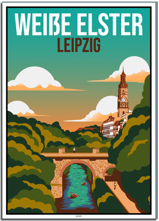 vintage kunstdruck travel retro poster Weiße Elster Leipzig Online Shop #50x70cm-weier-farbrand