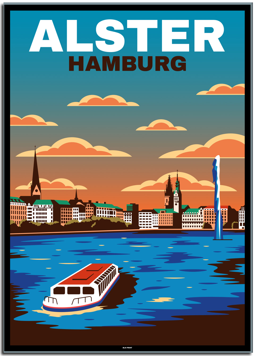 vintage kunstdruck travel retro poster  hamburg alster  #50x70cm-schwarzer-farbrand