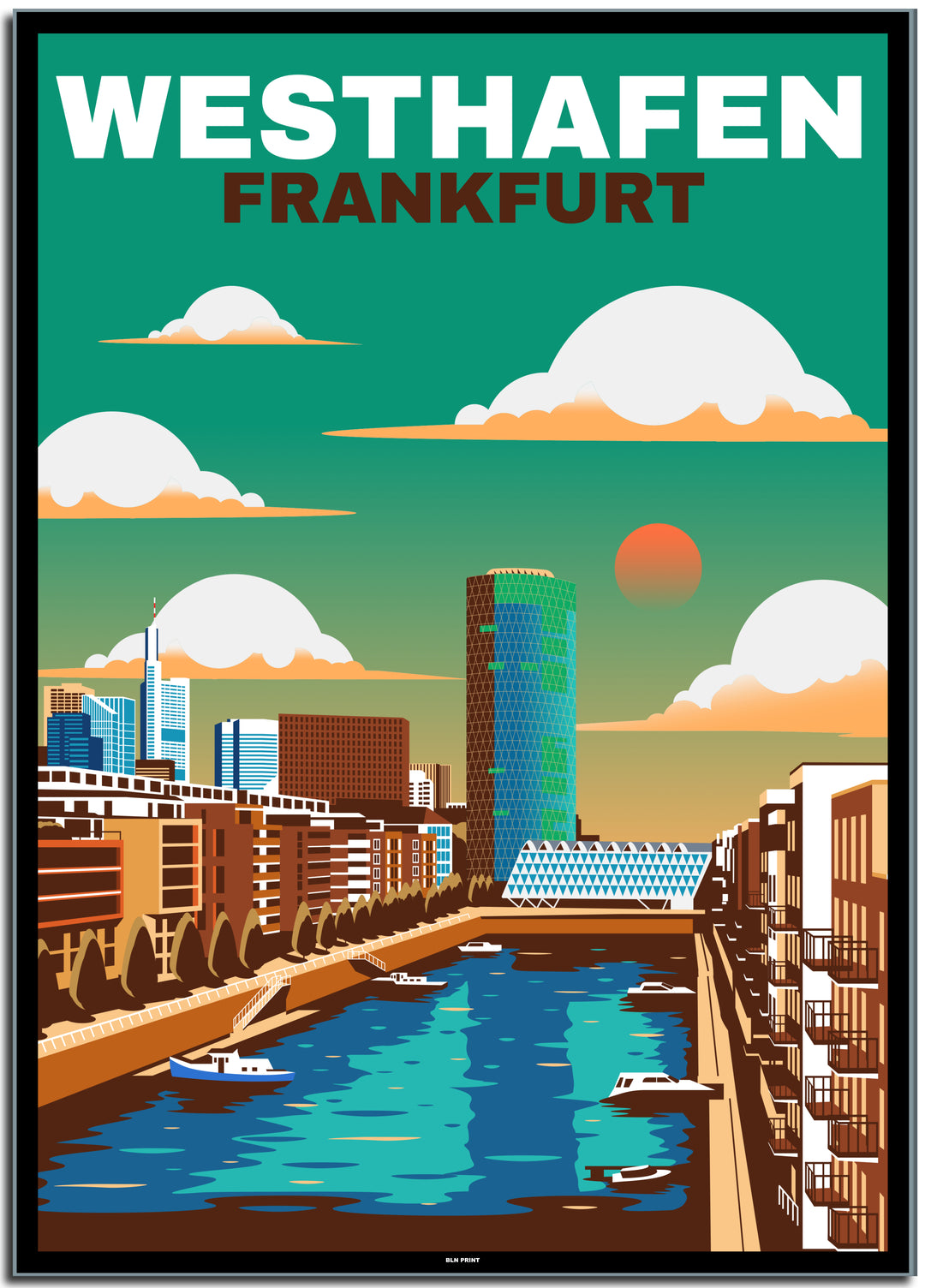 vintage kunstdruck travel retro poster Westhafen Frankfurt Online Shop #50x70cm-schwarzer-farbrand
