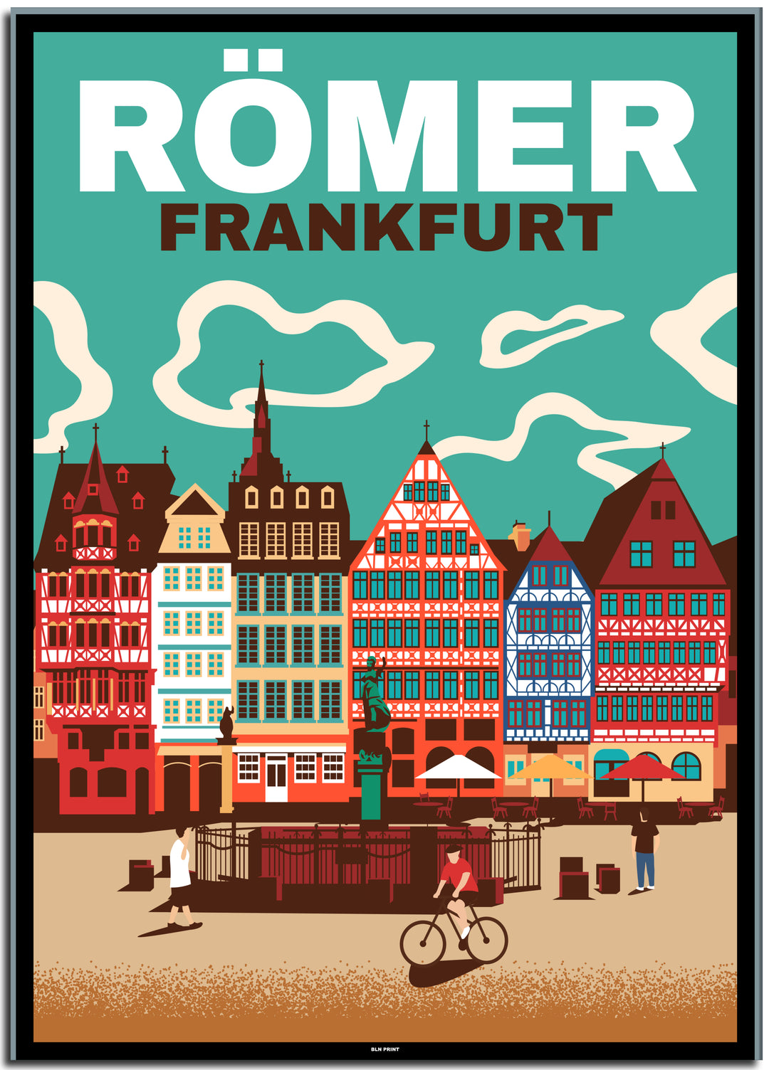 vintage kunstdruck travel retro poster Römer Frankfurt Online Shop #50x70cm-schwarzer-farbrand