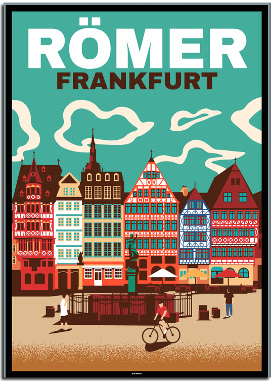 vintage kunstdruck travel retro poster Römer Frankfurt Online Shop #50x70cm-black-color-border