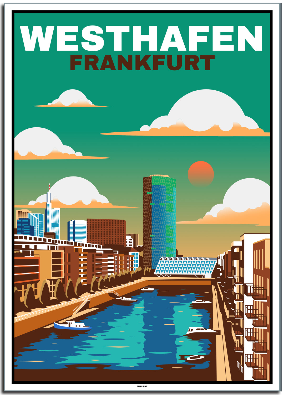 vintage kunstdruck travel retro poster Westhafen Frankfurt Online Shop #50x70cm-weier-farbrand