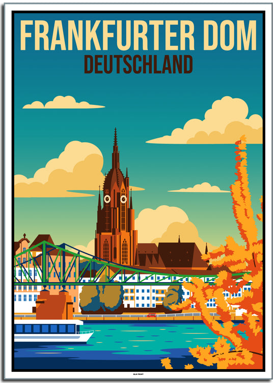vintage kunstdruck travel retro poster Kaiserdom Frankfurt Online Shop  #50x70cm-weier-farbrand