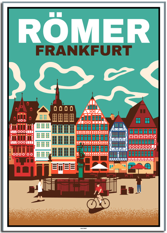 vintage kunstdruck travel retro poster Römer Frankfurt Online Shop #50x70cm-white-color-border