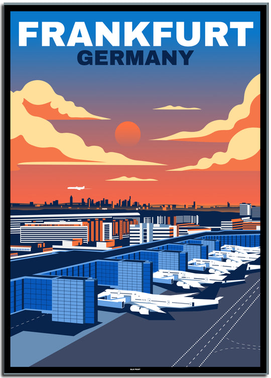 vintage kunstdruck travel retro poster online shop Flughafen Frankfurt #30x40cm-black-color-border