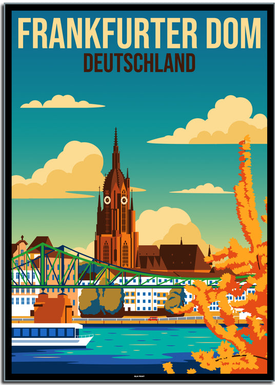 vintage kunstdruck travel retro poster Kaiserdom Frankfurt Online Shop  #50x70cm-black-color-border