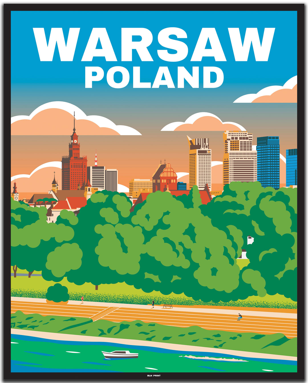 vintage travel poster warsaw #40x50cm-black-color-border